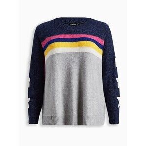 Torrid Lovesick Sweater Sz 1X Vegan Cashmere Dolman Striped Stars Colorblock NWT